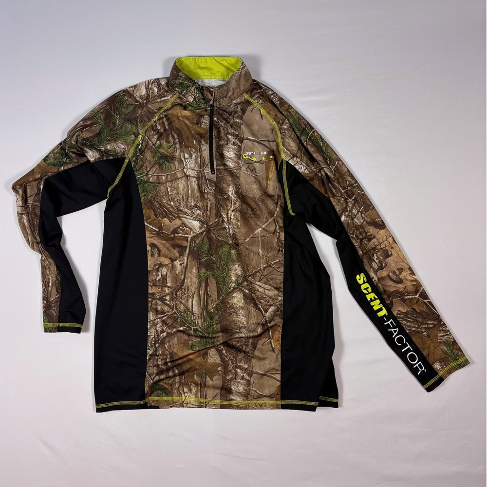 Realtree Mens Medium Scent-Factor Camo 1/4 Zip Hunting Shirt
